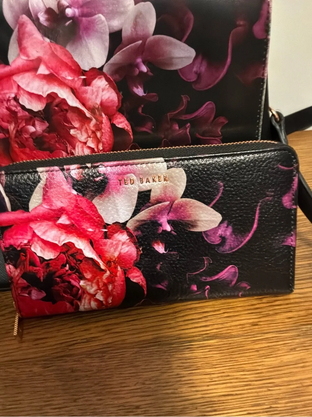 Ted Baker Black Floral Satchel/Wallet Set